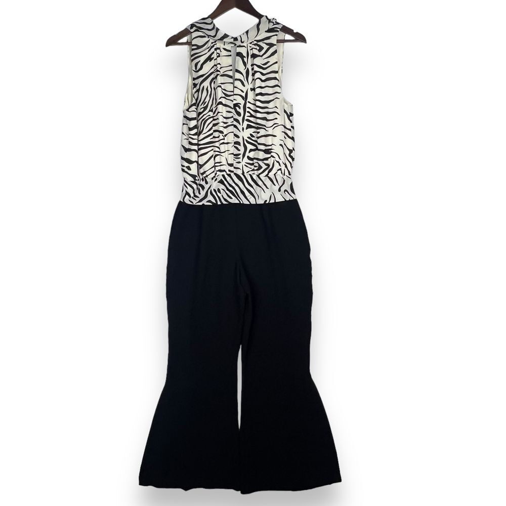 Clues Collections Jumpsuit Vintage Zebra Print Top Bodice‎ Black Slit Leg 12